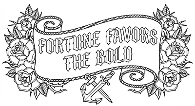 Render the exact text 'FORTUNE FAVORS THE BOLD' in Old Engl… coloring page