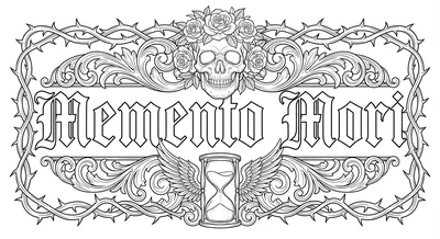 Render the exact text 'MEMENTO MORI' in Old English Blackle… coloring page