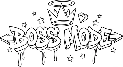 Render the exact text 'BOSS MODE' in Graffiti Tag style. ST… coloring page