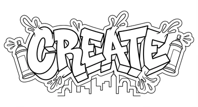 Render the exact text 'CREATE' in Graffiti Tag style. STRICTLY NO BRICK WALLS.… coloring page