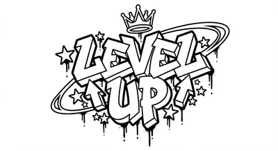 Render the exact text 'LEVEL UP' in Graffiti Tag style. STR… coloring page