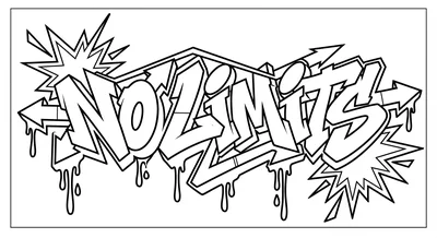 Render the exact text 'NO LIMITS' in Graffiti Tag style. ST… coloring page
