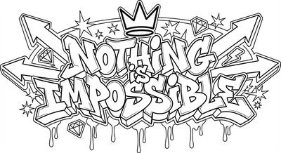Render the exact text 'NOTHING IS IMPOSSIBLE' in Graffiti Tag style. STRICTLY N… coloring page