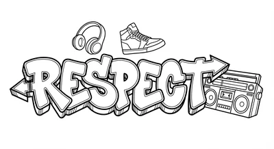 Render the exact text 'RESPECT' in Graffiti Tag style. STRI… coloring page