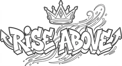 Render the exact text 'RISE ABOVE' in Graffiti Tag style. STRICTLY NO BRICK WAL… coloring page