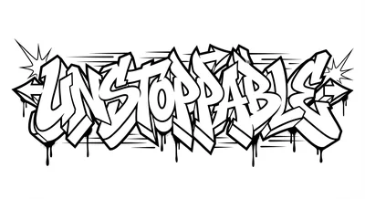 Render the exact text 'UNSTOPPABLE' in Graffiti Tag style.… coloring page