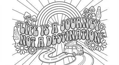 Render the exact text 'LIFE IS A JOURNEY NOT A DESTINATION'… coloring page