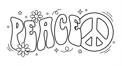 Render the exact text 'PEACE' in 1970s Groovy Retro style.… coloring page