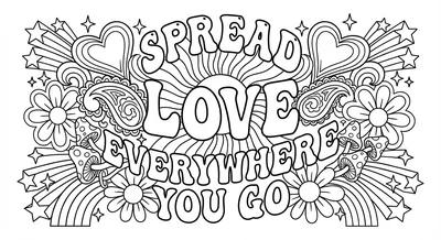 Render the exact text 'SPREAD LOVE EVERYWHERE YOU GO' in 19… coloring page
