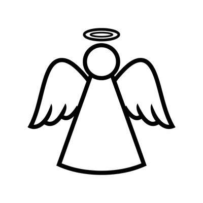 A simple angel shape with a round head, a triangular gown body, two wing shapes coloring page