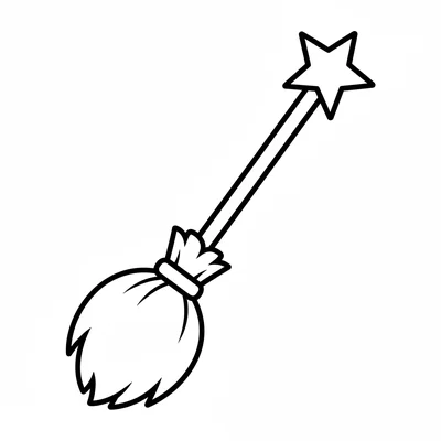 A simple broomstick with a round tied bundle of bristles at the bottom coloring page