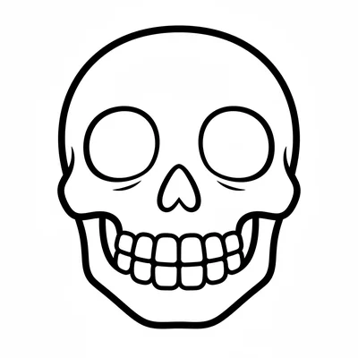 A simple cartoon skeleton face with a round skull, two round dark eye sockets coloring page