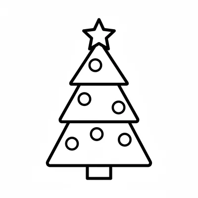 A simple flat Christmas tree made of three stacked triangular tiers decorated coloring page