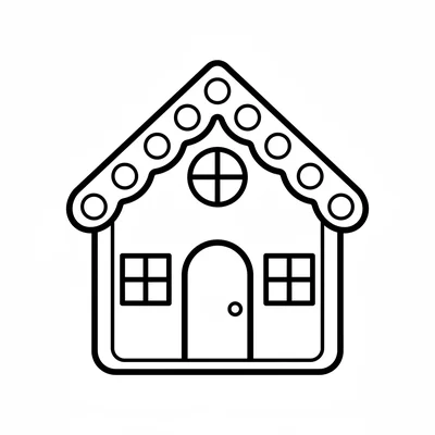 A simple flat gingerbread house cookie shape, a house outline with a triangular coloring page