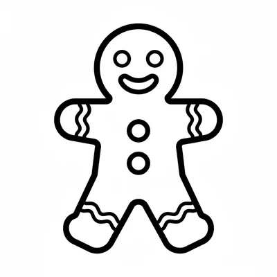 A gingerbread man with a round head, round body, two arm stumps, and two leg coloring page