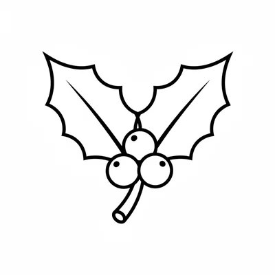 A simple holly sprig with two pointed oval leaves and three round berries coloring page
