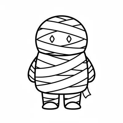 A simple mummy wrapped in bandage strips, the figure a simple rounded rectangle coloring page