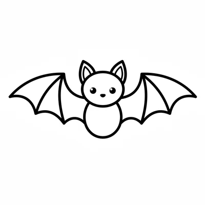 A simple outline drawing of a bat with two broad rounded wings outstretched coloring page