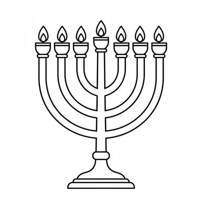 A simple outline drawing of a menorah candle holder with nine branches, eight coloring page