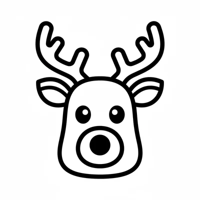 A simple reindeer head viewed straight-on with two antlers branching upward coloring page