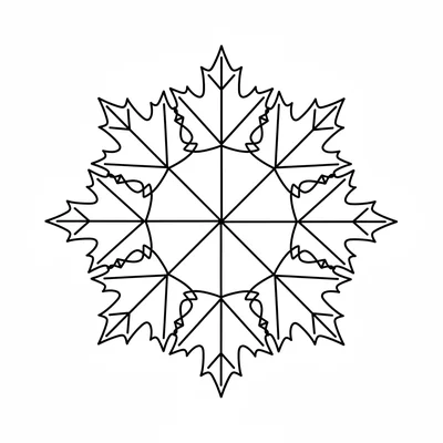 A simple round autumn leaf mandala shape made of eight symmetrically arranged coloring page