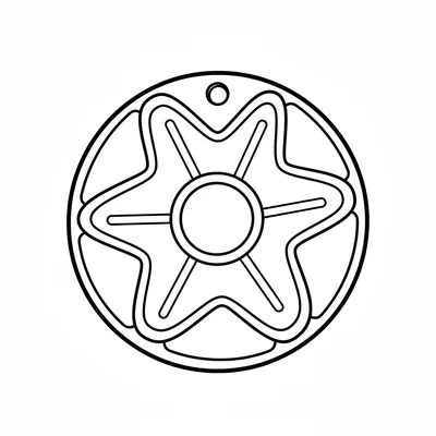 A simple round Christmas gingerbread star cookie with simple icing line coloring page