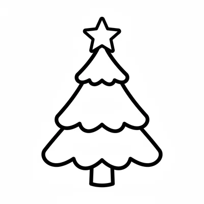 A round Christmas tree shape with a star on top, layered tiers of branches coloring page