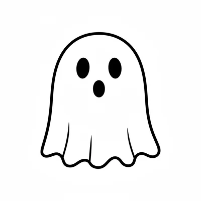 A round friendly ghost with a smooth rounded top, wavy hem at the bottom, two coloring page