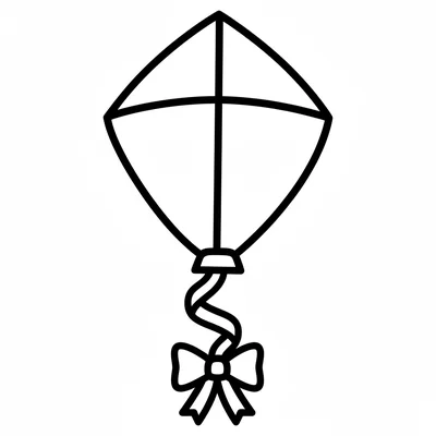 A simple round kite diamond shape with crossing sticks, a looping tail hanging coloring page