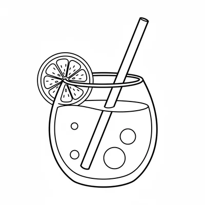 A simple round lemonade glass with a straw sticking out at an angle, a round coloring page