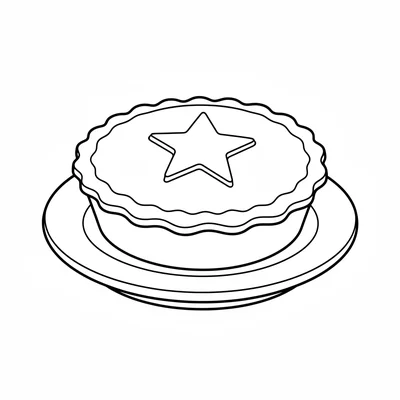 A simple round mince pie on a plate with a pastry star shape pressed into coloring page
