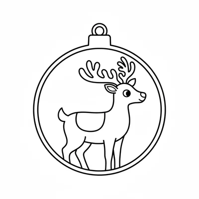 A simple round ornament with an outline drawing of a reindeer inside a circle coloring page