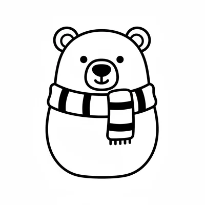 A simple round polar bear wearing a Santa scarf, viewed from the front coloring page