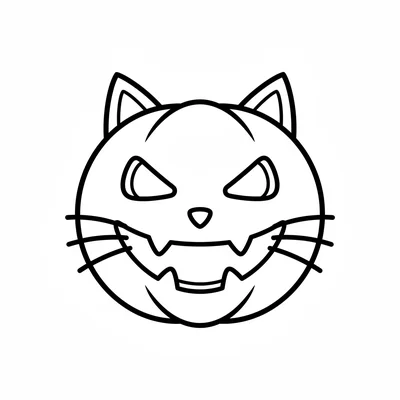 A simple round pumpkin jack-o-lantern with a cat face design, triangular ears coloring page