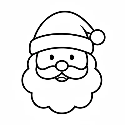 A simple round Santa Claus face with round red hat, round white-bearded cheeks coloring page