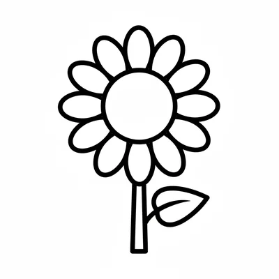 A simple round sunflower with a large round center disc and a ring of broad coloring page