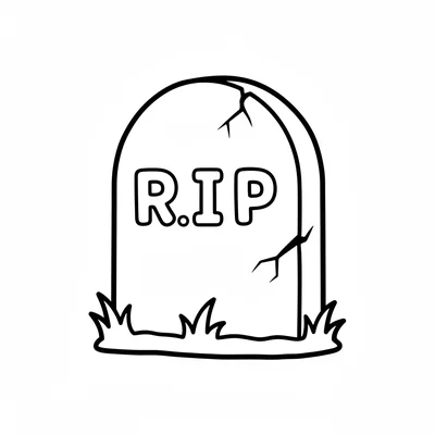 A simple round tombstone shape with a rounded top, the letters RIP carved into coloring page