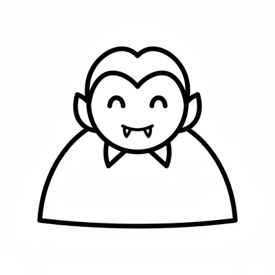 A simple round vampire face with slicked back hair, two small fang teeth coloring page