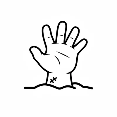 A simple round zombie hand emerging from the ground, the fingers slightly coloring page
