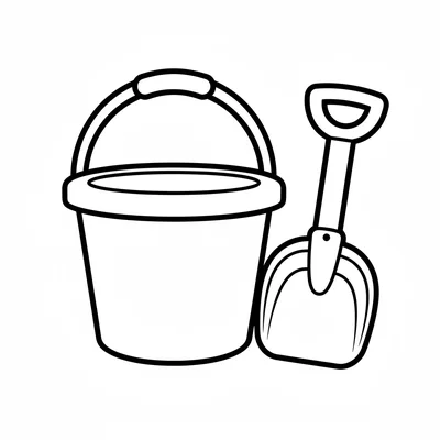 A simple sand bucket and spade set, the bucket a round cylinder with a handle coloring page
