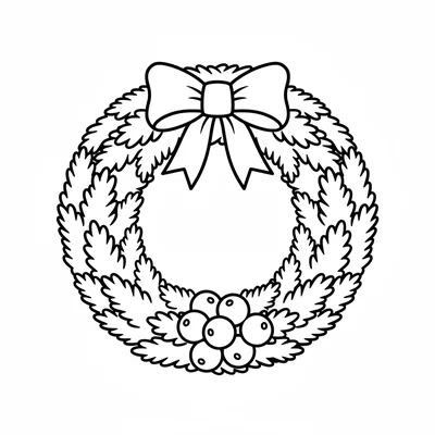 A single Christmas wreath made of a ring of simple pine branch shapes coloring page
