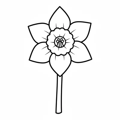 A single large daffodil flower with six pointed petals radiating outward coloring page