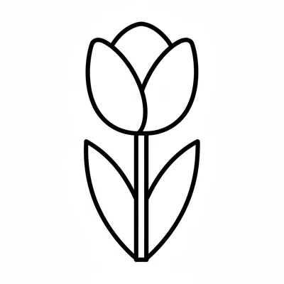 A single tulip flower with three broad rounded petals and two simple long flat coloring page