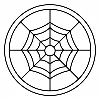 A simple spider web in a circular pattern with radiating lines from a center coloring page