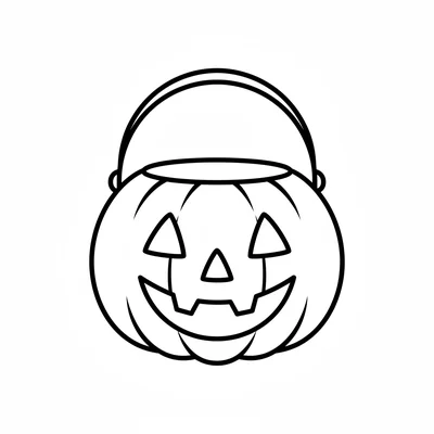 A simple trick-or-treat bucket in the shape of a pumpkin, round orange body coloring page