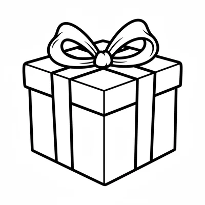 A simple wrapped gift box with a ribbon tied in a big bow on top and simple coloring page