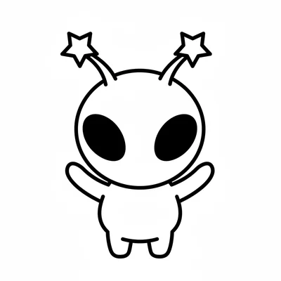 A chibi alien with a large round green head and tiny round body, two very large coloring page