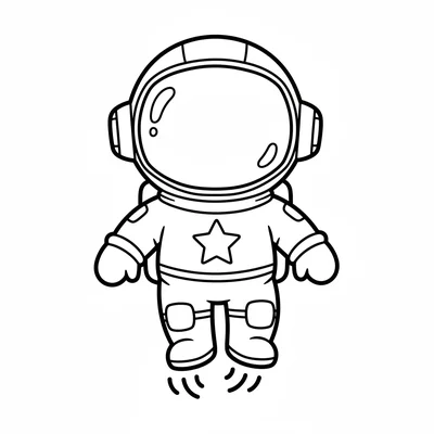 A chibi astronaut character in a rounded helmet, gloves and spacesuit coloring page