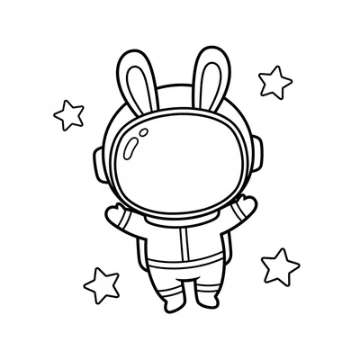 A chibi bunny astronaut wearing a big round space helmet over its enormous coloring page