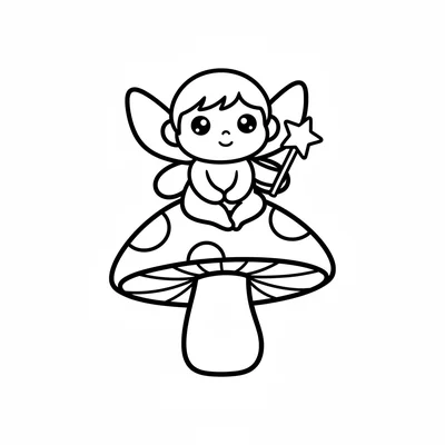 A chibi fairy character with small insect-style wings, sitting cross-legged coloring page